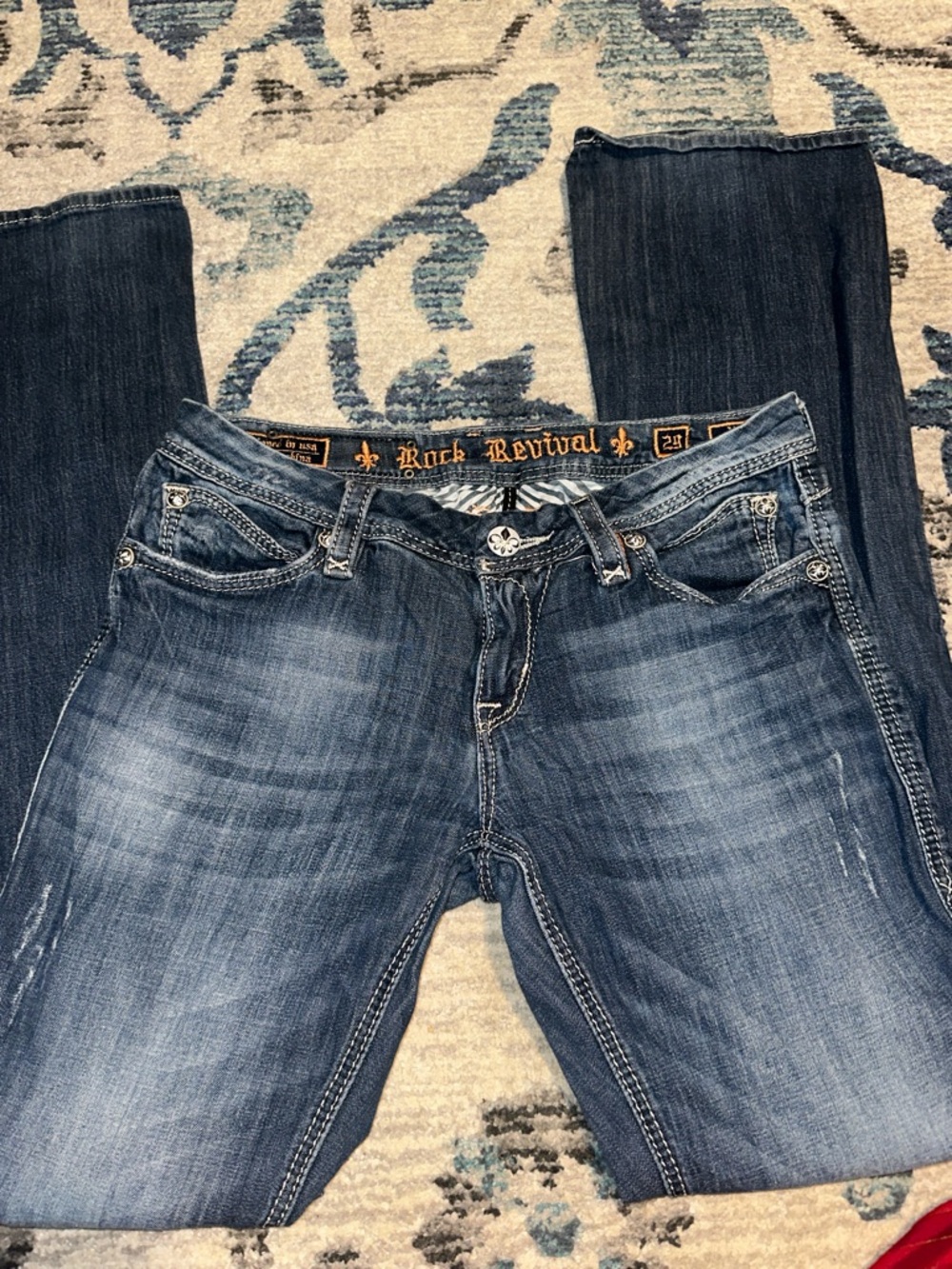 Rock Revival Dark Blue Flare Jeans with Embroidered Back Pockets - Picture 5 of 11